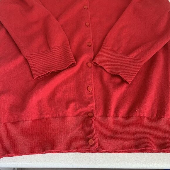 Talbots Cardigan Sweater Womens Large Petite Red Button Front 3/4 Sleeve Pima - Picture 4 of 8